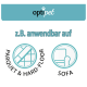 Logo "opti pet" oben, mit "z.B. anwendbar auf" und Symbolen für "PARKETT & HARTBODEN" und "SOFA."