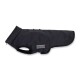 Schwarzer Wolters-Hundemantel mit Reißverschluss und Logo-Patch, entworfen für kleine bis mittelgroße Hunde.