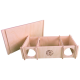 Holzspielzeug-Aufbewahrungsbox für Haustiere mit drei Fächern und runden Öffnungen, mit einem "GetZoo"-Logo mit einem Hasendesign.