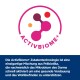 Logo von ActivBiome+ mit bunten molekularen Formen, mit Text, der seine einzigartige präbiotische Inhaltsstofftechnologie für die Darmgesundheit beschreibt.