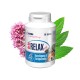 Flasche GIGI da-ba RELAX Plus, 90 Tabletten, zur Beruhigung von Haustieren, mit rosa Blumen und grünen Minzblättern, mit dem Text "Beruhigung & Entspannung".