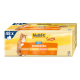 Paquet de 48 MultiFit Sauce Adult Chicken Mix pour chats avec un chat orange joueur et des étiquettes multilingues : "avec volaille", "poulet", "dinde", "foie."