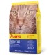Nahaufnahme des Katzenkopfes auf einer Tüte Josera DailyCat getreidefreies Futter, mit "82% Geflügel" und "33/16" Protein/Fettgehalt.