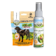 Ein Paket Bellfor Complete Snack für Hunde (180g) mit einer Silhouette eines Hundes, neben einem ZEComplete Spray (100ml) mit einem natürlichen Design.