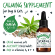 Beruhigendes Ergänzungsfuttermittel für Hunde und Katzen, reich an Omega 3, 6, 9, Vitaminen A, D, E, mit Bugalugs Organic Hemp Oil Flasche.