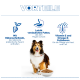 Sheltie mit Futterschüssel unter der Überschrift "VORTEILE"; Symbole weisen auf Rübenschnitzel, leicht verdauliches Futter, Vitamin E und Omega-6 hin