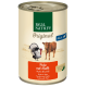 Boîte de nourriture pour animaux Real Nature Original pour adultes, contenant de la dinde et du veau, avec des illustrations d'une dinde et d'un veau.