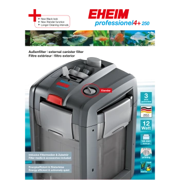 EHEIM professionel 4+ 250 zewnętrzny filtr kanistrowy z funkcją Xtender, energooszczędny, 12 Watt, odpowiedni dla 120-250 litrów.
