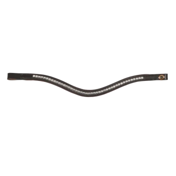 Ein stilvolles braunes Lederhalsband für Hunde mit einem wellenförmigen Design und metallischen quadratischen Verzierungen entlang der Mitte.