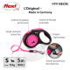 Laisse pour chien Flexi en néon rose et noir, avec une poignée ergonomique, un système de freinage confortable et une sangle durable pour les chiens jusqu'à 15 kg.