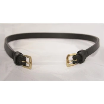 Schwarzes Leder-Haustierhalsband mit goldenen Schnallen, auf einem hellen Hintergrund präsentiert.