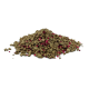 Ein Haufen Haustierfutterpellets, hauptsächlich braun mit verstreuten roten Stückchen, auf einem weißen Hintergrund.