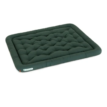 Lounge-Kissen grün XXL Grünes Haustierbett mit gepolstertem Rand und gestepptem Design, mit einem "Doctor Bark"-Logo an der Seite.