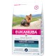 Eukanuba Rasse-spezifisches Trockenfutter für Yorkshire Terrier, 2kg Beutel, mit einem Bild eines Yorkshire Terriers und dem Etikett "Erwachsen" zur Gesundheitsunterstützung.