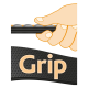 Illustration einer Hand, die eine strukturierte Oberfläche greift, mit dem Wort 'Grip', das prominent darunter angezeigt wird.