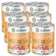 Sechs Dosen AniForte Pure Nature Land Chicken Haustierfutter, mit Etiketten, die "70% Hähnchen", "Mono-Protein" und "mit Taurin" hervorheben.