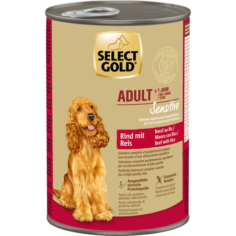 SELECT GOLD Nourriture humide Chien Sensible Adulte Bœuf au Riz 6x400 g