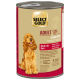 Select Gold Adult Sensitive Hundefutterdose mit Bild eines Golden Retrievers, beschriftet mit "Rind mit Reis" und glutenfreier Rezeptur.