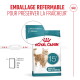 Sac Royal Canin avec un chat orange ; « 15+ » chats seniors de plus de 15 ans ; fermeture refermable ; texte : « EMBALLAGE REFERMABLE ».