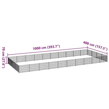 Ein schwarzes Metall-Haustiergehege mit den Abmessungen: 1000 cm (393,7") in der Länge, 400 cm (157,5") in der Breite und 70 cm (27,6") in der Höhe.