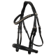 Schwarzes Leder-Haustiergeschirr, verziert mit einer Reihe von funkelnden Strasssteinen entlang des oberen Riemens, mit verstellbaren Schnallen.