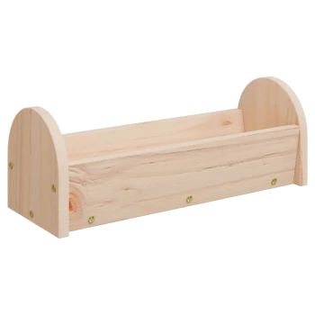 Holz-Hundebett mit abgerundeten Enden, mit natürlichem Finish und sichtbaren Schrauben, entworfen für kleine Tiere.