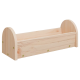 Holz-Hundebett mit abgerundeten Enden, mit natürlichem Finish und sichtbaren Schrauben, entworfen für kleine Tiere.