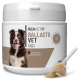 Behälter von REAVET+ BALLASTO VET für Hunde, 250g, mit einem lächelnden braun-weißen Hund auf dem Etikett, gekennzeichnet mit "Hergestellt in Deutschland."