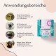 Gastro Pulver für Hunde, das Vorteile bei Magenproblemen, Linderung von Symptomen, funktionale Zutaten und Verdauungsbalance hervorhebt.