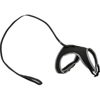 cat harness with lead for large cats mesh Black pet harness with a matching leash, featuring a padded design and reflective edges for safety.