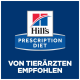 Hill's Prescription Diet-Logo auf einem blauen Hintergrund, mit dem Text 'VON TIERÄRZTEN EMPFOHLEN', der deutlich sichtbar ist.