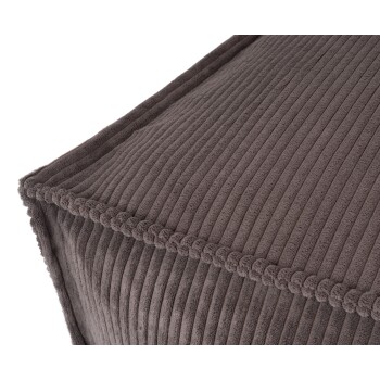 Graues Cord-Hundebett mit einer strukturierten Oberfläche und dekorativem Besatz entlang der Kanten.