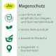Produktetikett für "cdVet Magenschutz" in grün und gelb, das antioxidativen Zellschutz und Schleimhautabwehr hervorhebt.