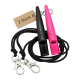 Schwarze und pinke ACME-Pfeifen an schwarzen Bändern mit drehbaren Metallclips, Anhänger mit Aufschrift '2 Stück'.