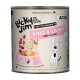 Dose Lucky Jim Adult 'Rind & Lamm (Beef & Lamb)', Hergestellt in Deutschland, Cartoon-Hund und rosa Futterschüssel, 800 g.