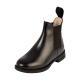 Schwarze Leder-Ankle-Boots mit elastischen Seitenpaneelen und Zuglasche, mit glatter Oberfläche und robuster Sohle.