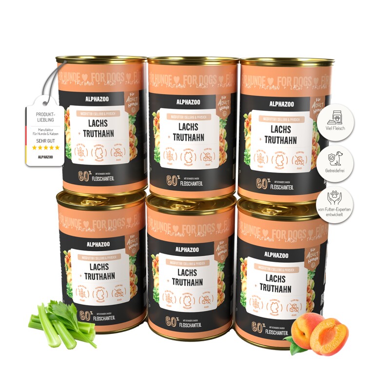 ALPHAZOO Nassfutter Lachs + Truthahn 6 x 400g für Hunde