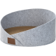 Gray felt pet bed with a woven base, featuring a leather tag labeled "MORE" for cats and dogs.