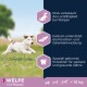 Ein verspielter Welpe läuft auf einer grasbewachsenen Fläche, mit Text über die Vorteile von Welpenfutter: DHA für Lernen, Calcium für Knochen und Zahngesundheit-Kibbles.
