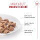 Brown mousse-style pet food with heading 'MOUSSE TEXTURE' and callouts: soft & airy; lower calories; hydrating