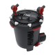 Fluval FX6 Aquarienfilter mit rotem und schwarzem Design, mit "IN"- und "OUT"-Beschriftungen oben und mehreren Schlauchanschlüssen.