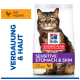 Hill's Science Plan Katzenfuttersack mit gestreifter Katze, Text 'Sensitive Stomach & Skin', 'with Chicken' und 'mit Huhn'.