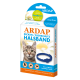 Verpackung für den ARDAP Floh- und Zeckenhalsband für Katzen, mit dem Gesicht einer Katze, einem blauen Halsband und dem Hinweis, dass der Schutz bis zu 4 Monate anhält.