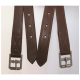 Brauner Leder-Haustierhalsband mit verstellbaren Löchern und silbernen Metall-Schnallen, das Nähdetails zeigt.
