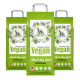 Drei Säcke Deutsches Shephy Grainfree Vegan Adult Hundefutter, mit einem grünen Design, mit Text, der seine Vorteile und das Gewicht hervorhebt.