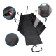 Schwarze Autositzabdeckung für Haustiere mit gestepptem Design, verstellbaren Riemen und Netzfächern zur Aufbewahrung. Ideal zum Schutz der Autoinnenräume.
