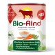 Dose mit "Bio-Rind" Hundefutter, das Amaranth und Karotten enthält, als biologisch, glutenfrei und für erwachsene Hunde geeignet gekennzeichnet.