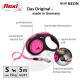 Flexi Neon-Hundeleine in Pink und Schwarz, mit ergonomischem Griff, komfortablem Bremssystem und einem 5m robusten Riemen für Hunde bis 15kg.