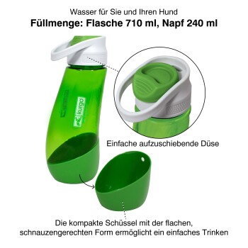 Gourd Wasserflasche und -napf für Hunde grün