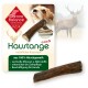 Natürlicher Hundekau-Snack aus 100% Hirschgeweih, beschriftet mit "Kaustange", Größe S, mit Text, der Mineralien, zahnärztliche Unterstützung und Hundebindung hervorhebt.